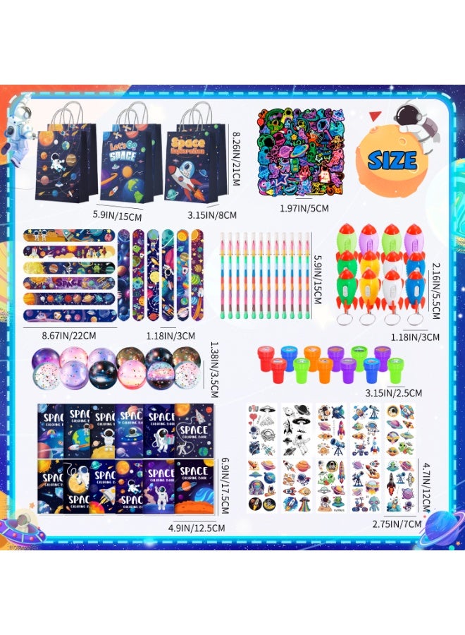 FRUITFUL PARTY Space Party Favors for 12 Guests, 146pcs Space Birthday Party Favor Set with Gift Bags Slap Bracelets Stickers Keychains Coloring Books & Toys – Outer Space Party Decoration Supplies - Image 2